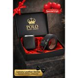 POLOGRAND London Orijinal Erkek 2'li Özel Hediye Kutulu Set Trend Model Hediyelik Özel Kutu Sevgiliye Babaya Hediye Damat Bohçası Doğum Günü Özel Gün Hediyesi Lüks Yumuşak Deri Klasik Siyah Şık Kemer Cüzdan Seti