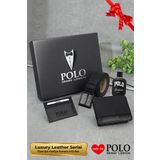 POLOGRAND London Orijinal Erkek 4'lü Hediye Kutulu Luxury Serisi Damat Hediyelik Parfüm Deri Kemer Cüzdan Kartlık Set
