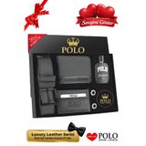 POLOGRAND London Orijinal Erkek 5'li Hediye Kutulu Luxury Serisi Deri Kemer Cüzdan Kartlık Kol Düğmesi Parfüm Seti