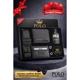 POLOGRAND London Orijinal Erkek 5'li Özel Hediye Kutulu Set Luxury Serisi Hediyelik Sevgiliye Babaya Hediye Damat Bohçası Doğum Günü Özel Gün Hediyesi Lüks Yumuşak Deri Kemer Cüzdan Kartlık Kol Düğmesi ve Parfüm Seti