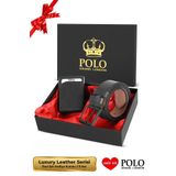 POLOGRAND London Orijinal Erkek Özel Hediye Kutulu 2'li Set Luxury Serisi Damat Hediyelik Şık Deri Cüzdan Kemer Seti