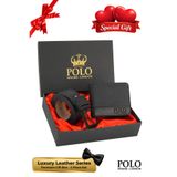 POLOGRAND London Orijinal Erkek Özel Hediye Kutulu 2'li Set Luxury Serisi Hediyelik Şık Klasik Deri Kemer Cüzdan Seti