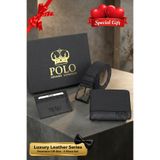 POLOGRAND London Orijinal Erkek Özel Hediye Kutulu 3'lü Set Hediyelik Şık & Klasik Deri Kemer Kartlık Cüzdan Seti