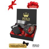 POLOGRAND London Orijinal Erkek Özel Hediye Kutulu 3'lü Set Luxury Serisi Damat Hediyelik Cüzdan Kartlık Kemer Seti