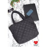 POLOGRAND London Orijinal Kadın Geniş Hacimli Puf Şişme Shopper Çanta Fermuarlı Kapitoneli Puf Kumaş Tote Bag Astarlı Büyük Boy Okul Üniversite İş Spor Seyahat İçin Konforlu Günlük Omuz ve Kol Çantası - Siyah