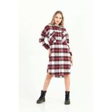Polologin Butik Bordo Beyaz Çepli Uzun Gömlek Elbise