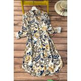 Polologin Butik Büyük Beden Sarı Bej Yaprak Desenli Yazlık Viskon Tunik