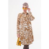 Polologin Butik Desenli Kahverengi Beyaz Tunik