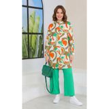 Polologin Butik Geometrik Desenli Gömlek Elbise Tunik Yeşil Turuncu