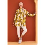 Polologin Butik Hardal Sarısı Yaprak Desenli Viskon Kumaş Araboy Spor Tesettür Tunik Gömlek