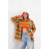 Polologin Butik Kadın Oduncu Rengarenk Cepli Spor Kesim Gömlek