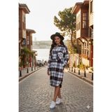 Polologin Butik Kadın Siyah-Beyaz-Kırmızı Kareli Uzun Oduncu Gömlek Elbise