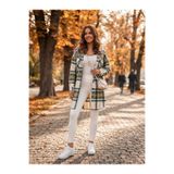 Polologin Butik Kapüşonlu Ekose Desenli Viskon Tunik (Yeşil/Sarı/Krem)