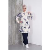 Polologin Butik Lacivert Çiçek Desenli Tunik Pantolon Takım