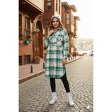 Polologin Butik lı: Yeşil Kareli Uzun Oduncu Gömlek - Rahat Kesim Gömlek Elbise Tunik