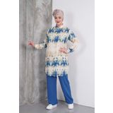 Polologin Butik Mavi Bej Blok Desenli Tunik Pantolon Takım