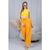 Polologin Butik Sarı Belden Bağlamalı Bol Paça Pantolon