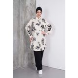 Polologin Butik Siyah Beyaz Çiçekli Tunik Pantolon Takımı