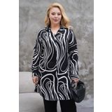 Polologin Butik Siyah Beyaz Desenli Viskon Tunik