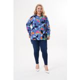 Polologin Butik Soyut Yaprak Desenli Mavi Viskon Tunik