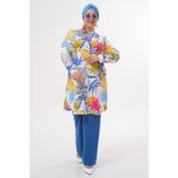 Polologin Butik Uzun Kesim Düğmeli Desenli Gömlek Tunik - Yazlık Rahat Form 🌿 Palmiye Desen