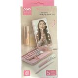 Polosmart Beauty LED Işıklı Makyaj Ayna Seti 5 Farklı Fırçası ile Pembe