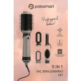 Polosmart Çok fonksiyonlu hava üflemeli seramik saç şekillendirici set, 5 başlık, gri renk