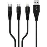 Polosmart PBS412 Type-C Micro USB Lightning Çıkışlı 3 In 1 Şarj Kablosu 1.2 Metre Siyah