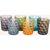 Polspotten 6'lı Su Bardağı Seti 250 Ml, Kumlamalı Desen, Cam, 10 Cm, Bulaşık Makinesine Uygun - Renkli