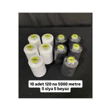 Poly 10 adet 120 no 5000 metre 5 siyah 5 beyaz dikiş ipi / dikiş makine ipi / overlok ipi