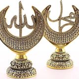Polyester Üzerine Metal Kaplama Biblo 2'li Gold Allah Muhammed Hilal Orta Boy Biblo 20 Cm