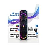 POLYGOLD Bluetoothlu 4x8 inç Woofer RGB Işıklı Parti Hoparlörü - 2 Mikrofonlu Dev Karaoke Seti