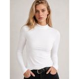 POLYMOOD Kadın %95 Pamuk Yarım Balıkçı Yaka Terletmeyen Nefes Alan Uzun Kollu Body - Beyaz - XL