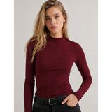 POLYMOOD Kadın %95 Pamuk Yarım Balıkçı Yaka Terletmeyen Nefes Alan Uzun Kollu Body - Bordo - XL