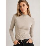 POLYMOOD Kadın %95 Pamuk Yarım Balıkçı Yaka Terletmeyen Nefes Alan Uzun Kollu Body - Taş - XL