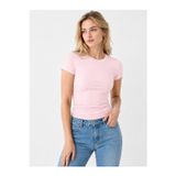 POLYMOOD Kadın Açık Pembe %95 Pamuk Vücuda Oturan Tam Boy Slim Fit Likralı Bluz-T-Shirt
