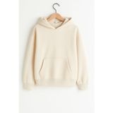 POLYMOOD Kadın Bej Kışlık Kalın Şardonlu 3 Iplik Oversize Sweatshirt