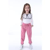 POLYMOOD Kız - Erkek Çocuk Pembe Beli Lastikli Paçası Lastikli Cepli Eşofman Altı Jogger Pantolon