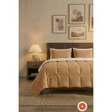 Pomelo Home %100 Pamuk Waffle Uyku Seti | Yorgan + 2 Yastık Kılıfı + Çarşaf | Çantalı Çift Kişilik - Kahverengi