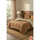 Pomelo Home Çift Taraflı %100 Pamuk Yorgan Takımı 2 Yastık Kılıflı | Kahve-Ekru Çift Kişilik - Kahverengi