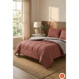 Pomelo Home Çift Taraflı %100 Pamuk Yorgan Takımı Çarşaf ve Yastık Kılıflı | Gülkurusu-Gri Tek Kişilik - Pembe