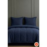 POMELO HOME Lacivert %100 Pamuk Çift Kişilik Uyku Seti | Yorgan + 2 Yastık Kılıfı + Lastikli Çarşaf