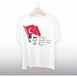 Pomeya 19 Mayıs Atatürkü Anma Gençlik ve Spor Bayramı Baskılı Oversize T-Shirt - Beyaz - XL