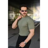 Pomeya Erkek Fitilli Bisiklet Yaka Kısa Kollu Tişört - Haki - 2XL