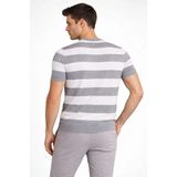 Pomeya Erkek T-Shirt Çizgili Triko Dokuma Bisiklet Yaka Tişört - Gri - 2XL