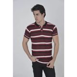 Pomeya Erkek Yakalı Slim Fit Dokuma Çizgili T-Shirt - Bordo