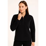 Pomeya Polar Kazak – Dik Yaka, Yarım Fermuarlı, Fermuarlı Göğüs Cepli, Siyah Biyeli, Kışlık Rahat Regular Fit Günlük Model - Siyah - 2XL