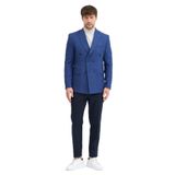 Pompillo Erkek Açık Lacivert Kruvaze Sivri Yaka Slim Fit Desenli Spor Blazer Ceket Açık Lacivert 48