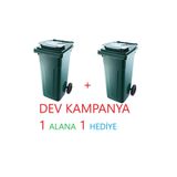POMSTORE 1 Alana 1 Hediye Kapaklı Tutma Saplı Özel Çöp Konteyneri 120 Lt ( Yeşil ) Büyük Boy 2 Adet