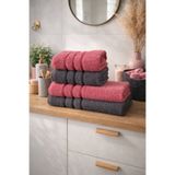 POMY 4'LÜ BANYO HAVLU SETİ HAMAM TAKIMI-ANTRASİT/MERCAN